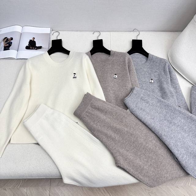 Exclusive RL 25Ss Early Autumn Newest Knitted Set: Bear Embroidered Sweater + El