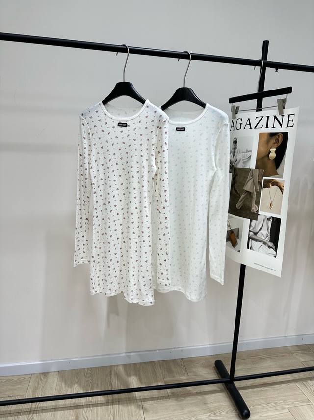 M Floral Logo Long-Sleeve Stretch T-Dress, Fabric: Cotton + Spandex, Colors: Bro