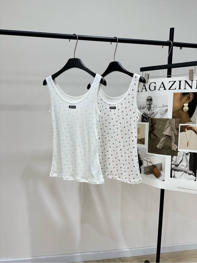 M Floral Print Logo Stretch Vest DDD, Fabric: Cotton + Spandex Colors: Light Blu