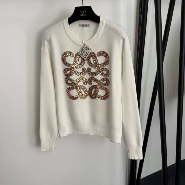 Style No. 20257249 Loew* New Sequined Beaded Logo Pullover Long-Sleeve Knit Swe