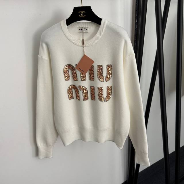 Style No. 20257248 Miumi* New Sequined Beaded Logo Letter Pullover Long-Sleeve