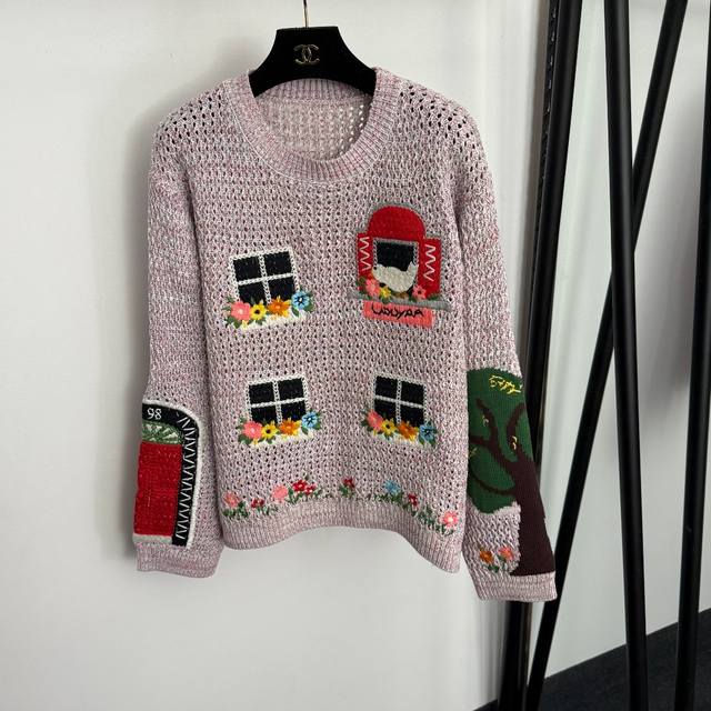 Style No. 20257246 Cartoon house and window embroidered pattern pullover long-s