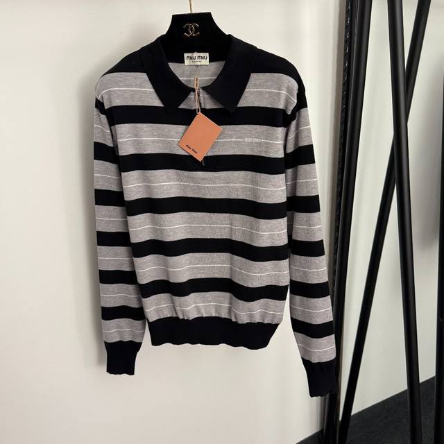 Style No. 20257233 Miumi* New Color Block Striped Half-Zip Collar Long-Sleeve P