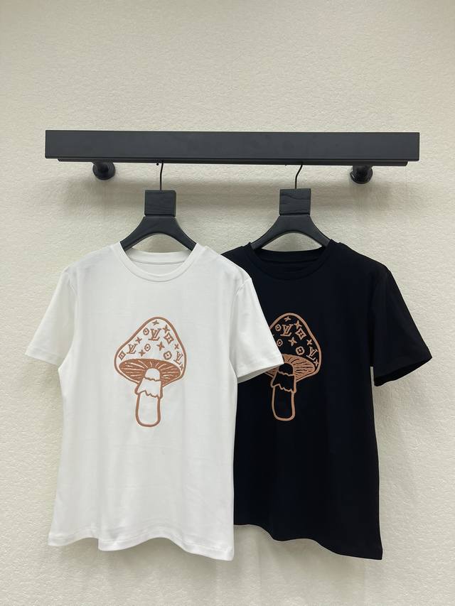 Louis Vuitto*26 Early Spring New Mushroom Embroidered Letter Short-Sleeve T-Shir