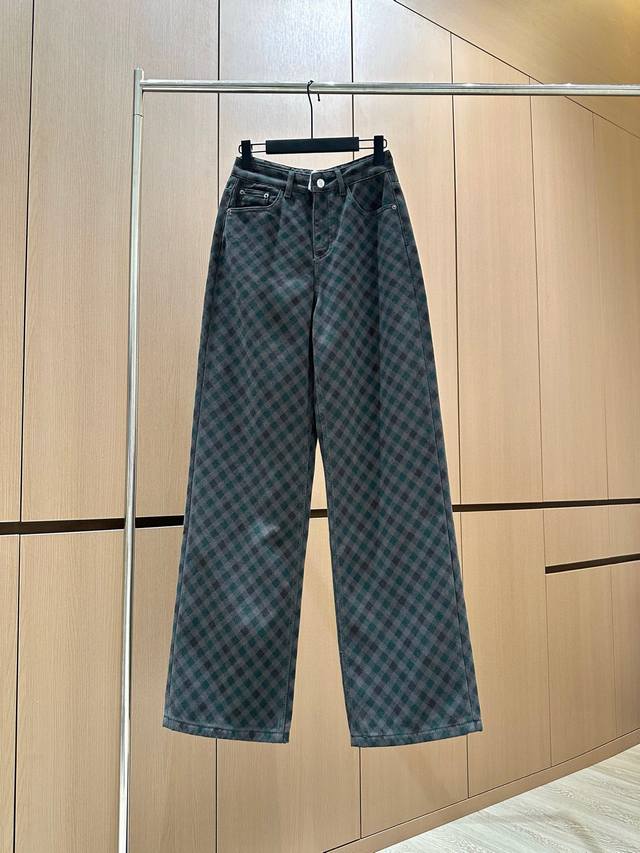 Miumi* Goddess's Choice Flocked Plaid Jeans These jeans are made of high-quality