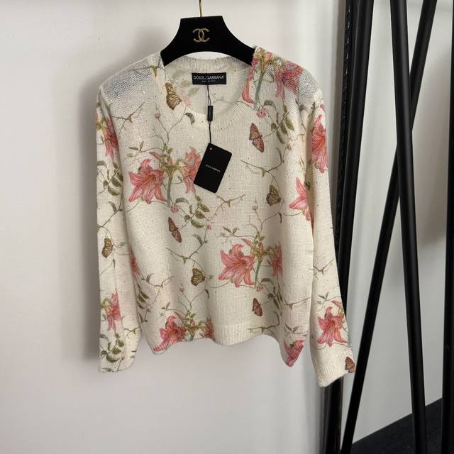 Style No. 20257223 Dg* New Sparkling Sequined Butterfly and Flower Print Pullov