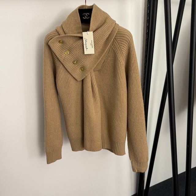 Style No. 20257236 Schiaparelli *New Keyhole Gold Button Detachable Scarf Long-