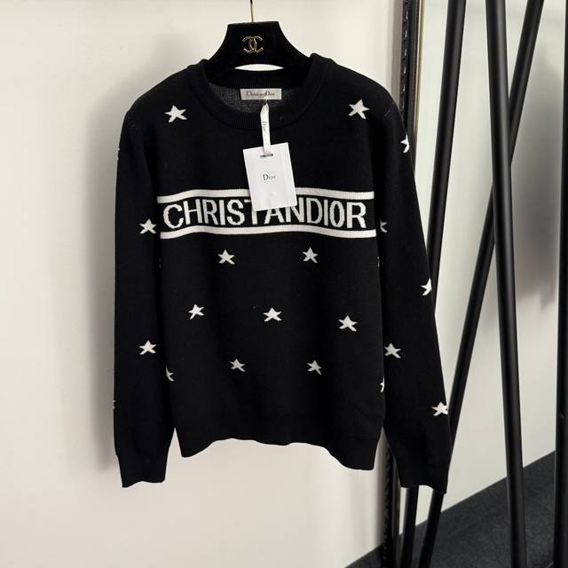 Style No. 20257201 Dio* New Five-Pointed Star Logo Letter Pullover Long-Sleeve