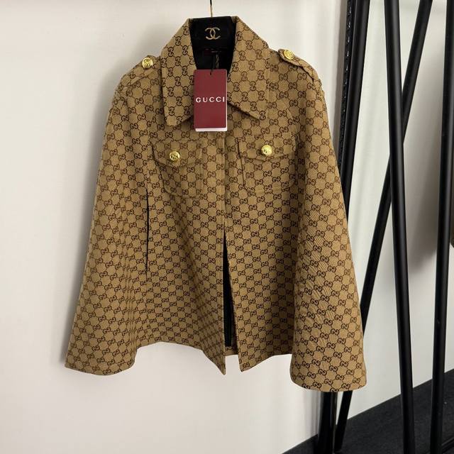 Style No. 20257182 Gucc* New monogram jacquard cape coat, khaki, green, blue, S