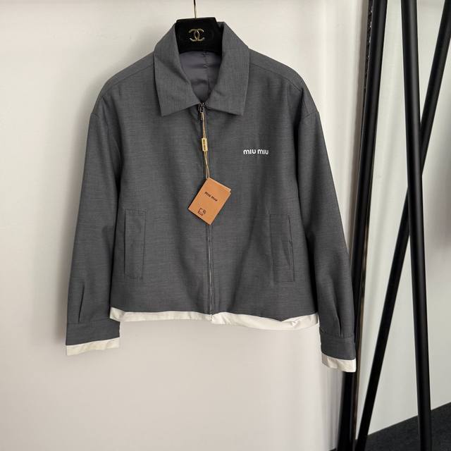 Style No. 20257171 Miumi* New Style Logo Embroidered Faux Two-Piece Jacket with