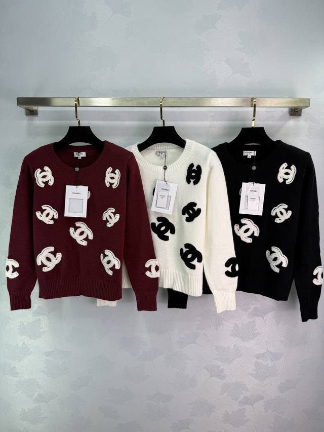 Ch*25 Autumn/Winter New Knitted Sweater with Full-C Logo Embroidery on the Chest