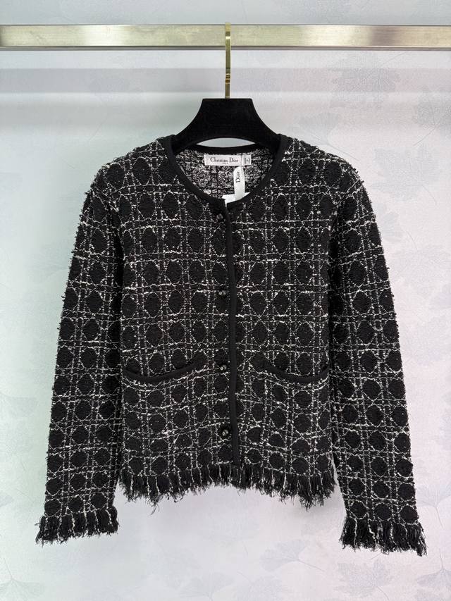 Dio*25 Autumn/Winter New Arrival Diamond Pattern Coat, Black Tweed Knit Fabric,