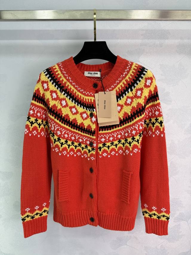 Miu*25 Fall/Winter Newest Fair Isle Collection Knit Cardigan with a retro and fa