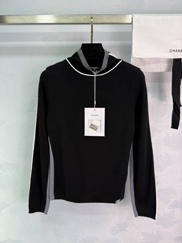 Ch*25 Autumn/Winter New Arrival: Color-blocked Trim Double C Logo Intarsia Knit