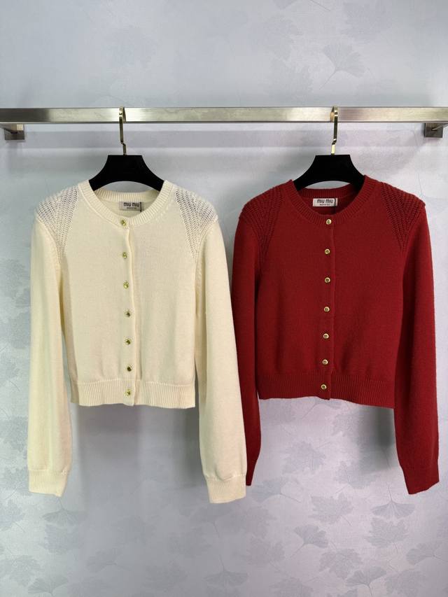 Miu*25 Autumn/Winter New Style Small Gold Button Knit Cardigan. The gold buttons