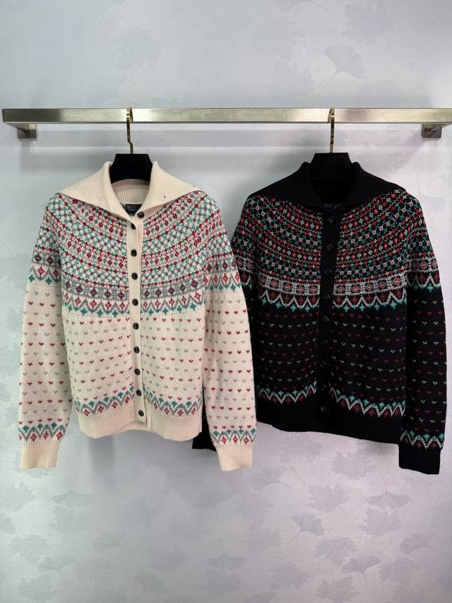 po*2025 Autumn/Winter New Fair Isle Jacquard Collared Knit Long-Sleeve Cardigan!