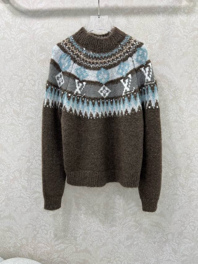 Louis Vuitt*N25 New Fair Isle Alpaca Wool Sweater High-quality round neck ribbed