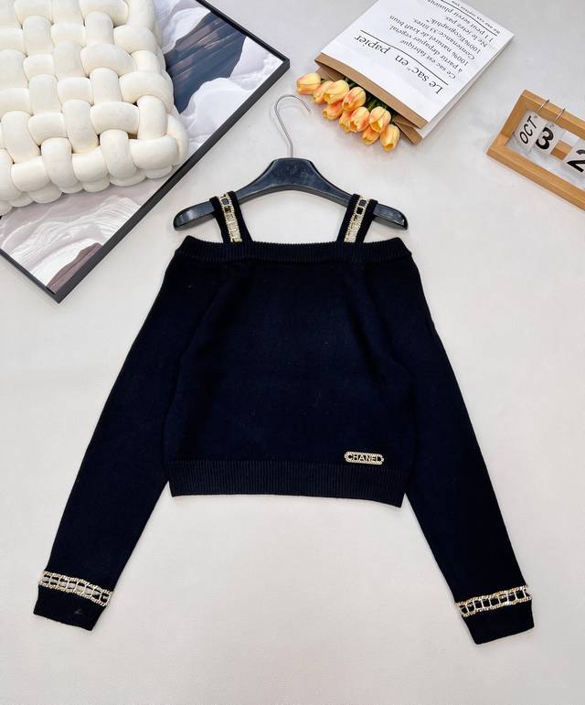 Chanel New Off-Shoulder Chain Long-Sleeve Knit Top. This Chanel-inspired off-sho