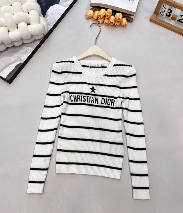 Dior Resort Collection Striped Long-Sleeve Knit Sweater. The knit is stretchy wi