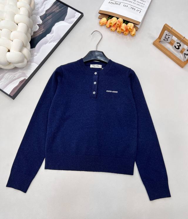 Miumiu 2025 New Button-Up Half-Open Knit Long-Sleeve Top. Made with custom Yb wo