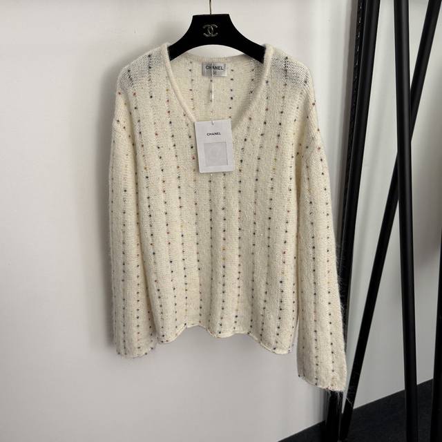 Style No. 20257148 Chanel* New Sparkling Sequined Polka Dot Tweed V-Neck Long-S