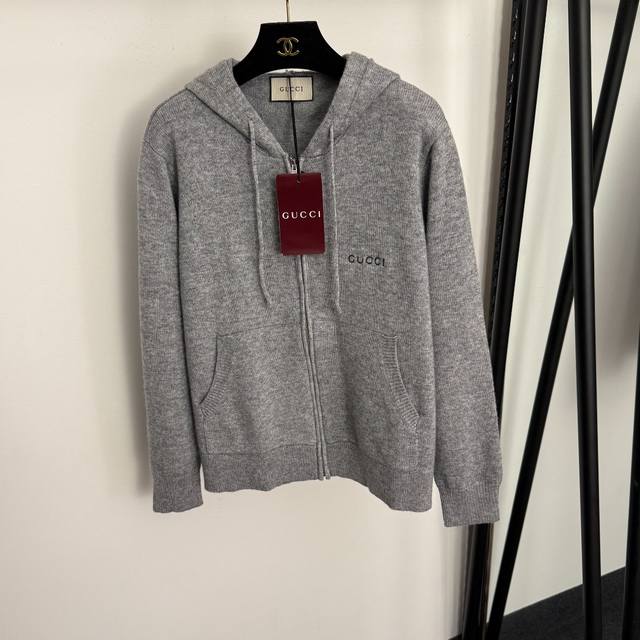 Style No. 20257147 Gucc* New Logo Letter Long-Sleeve Hooded Wool Knit Cardigan