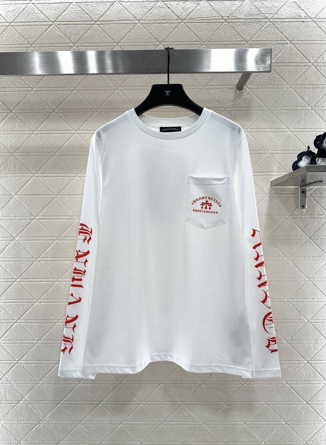 Chrome Hear*2025 New Arrival Letter Print Long-Sleeve Top Custom Yb twill cotton