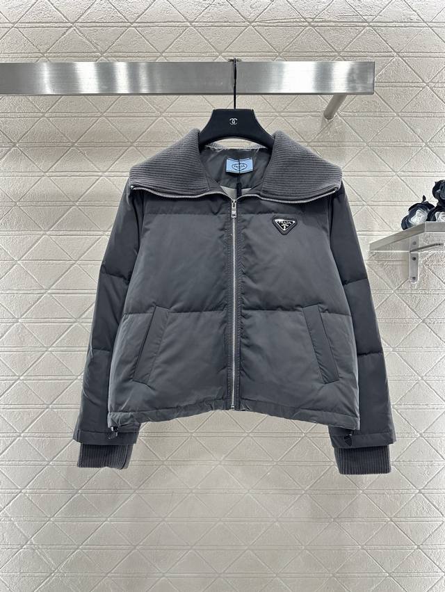 prad*2025 New Arrival Knitted Collar Zipper Down Jacket Custom Yb windproof and