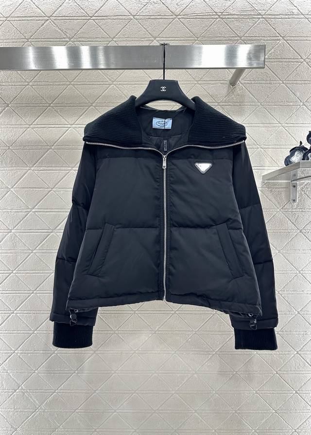 prad*2025 New Arrival Knitted Collar Zipper Down Jacket Custom Yb windproof and