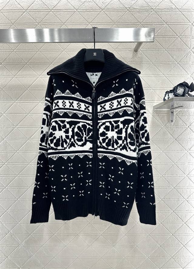 Eudemenni*2025 New Arrival Fold-over Collared Zipper Fair Isle Knit Cardigan Mad