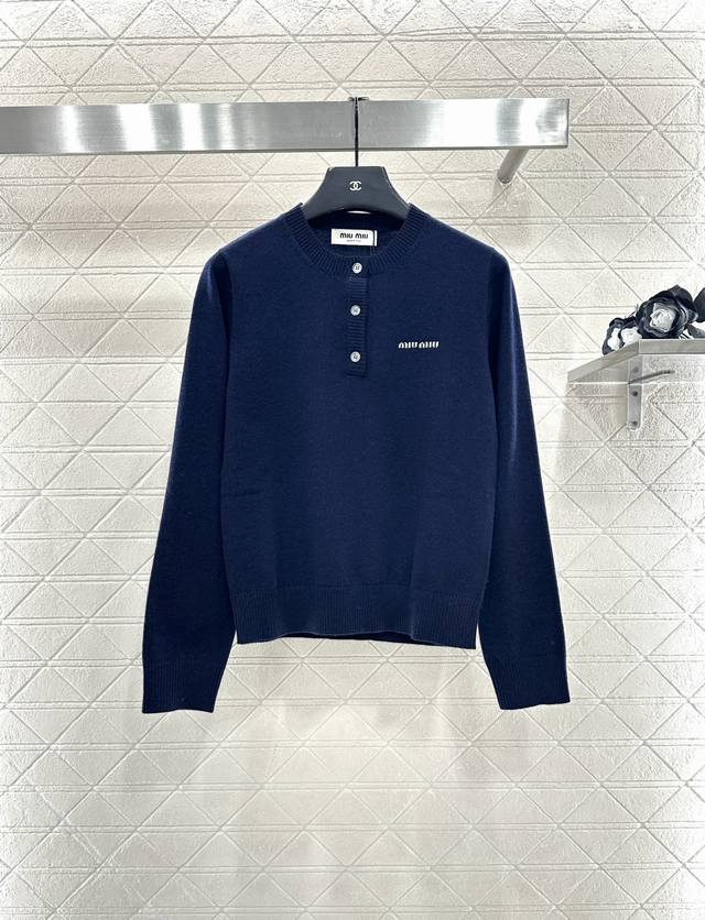 Miumi*2025 New Arrival Button-Up Half-Open Knit Long-Sleeve Top Made with custom