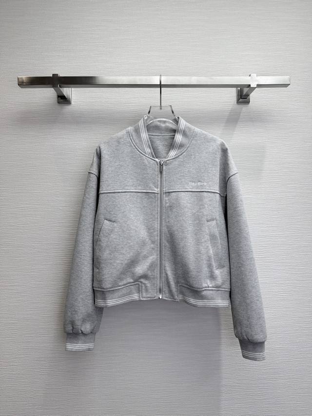 Miumi* 25Ss New Ribbed Collar Jacket with Letter Embroidery, High Quality, Two C