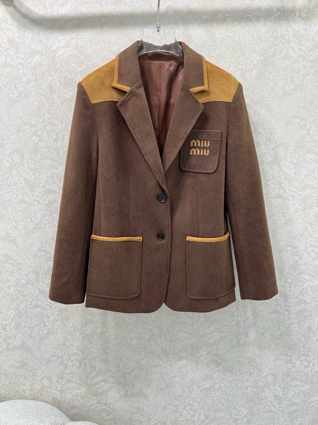 Miumi*25 New Color-Blocked Suit Jacket, Custom Yb, Made of Imported Corduroy, Hi