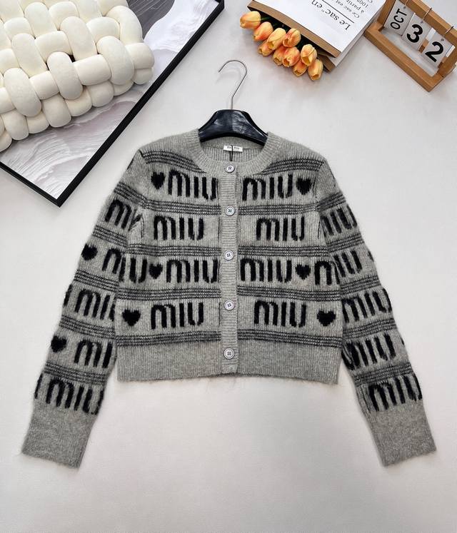 Miumiu Jacquard All-Letter Heart Wool Crew Neck Knit Sweater, stylish and warm a