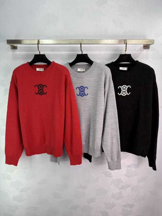 Ce*25 Autumn/Winter New Knitted Crew Neck Pullover, Classic Brand Lettering, Col