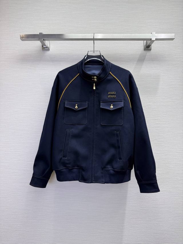 Miumi* 25Ss New Stand Collar Jacket with Letter Applique and Embroidery, Fashion