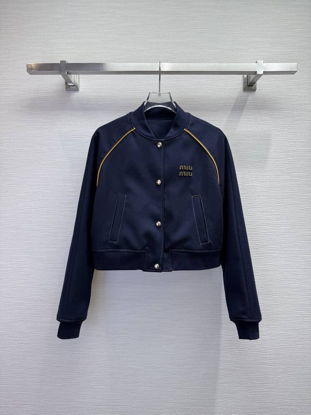 Miumi* 25Ss New Short Jacket with Letter Applique and Embroidery, Fashionable Ca