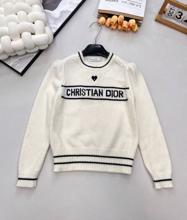 Dior Heart Embroidered Letter Jacquard Long-Sleeve Knit Sweater - A preppy style