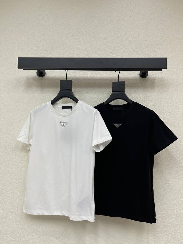 prad*26 Early Spring New Classic Triangle Logo Crew Neck Short Sleeve T-Shirt. M