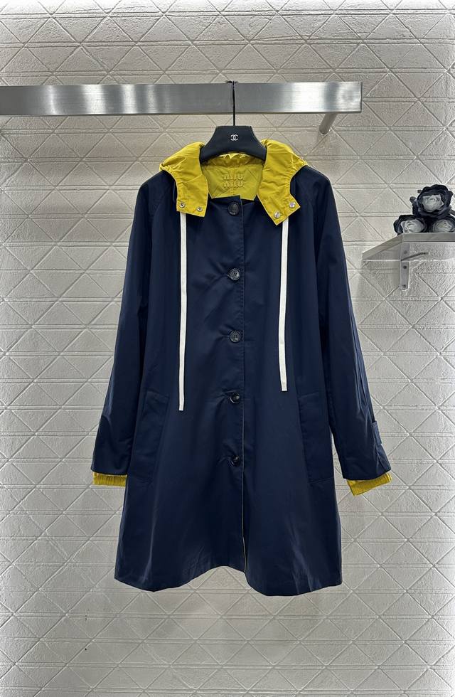 Miumi*2025 New Arrival Reversible Hooded Trench Coat Custom-made Yb 100% cotton