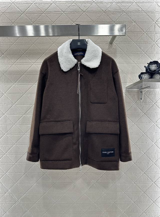 Louis Vuitto*2025 New Arrival Lambswool Collar Mid-Length Coat Custom Yb wool te