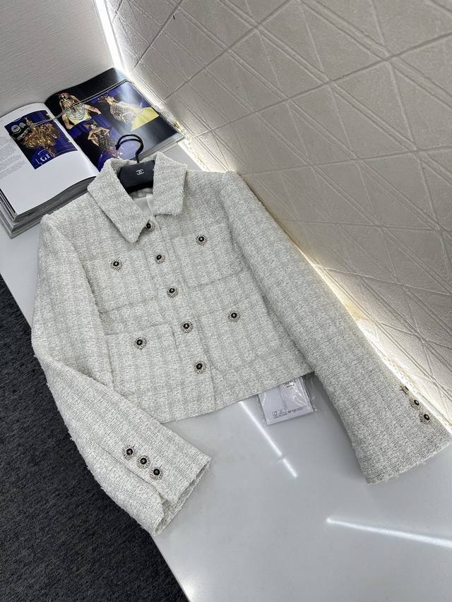 Chane*2025 New Arrival Checkered Tweed Collared Dress Jacket Custom Yb Imported