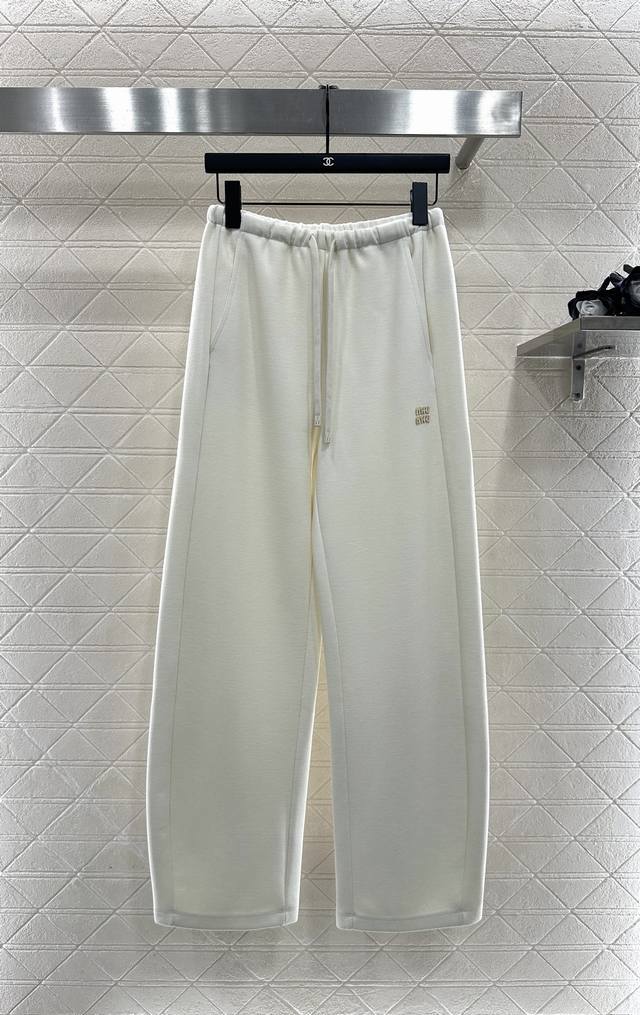 Miumi*2025 New Arrival Drawstring Wide-Leg Curved Pants Custom Yb imported wool