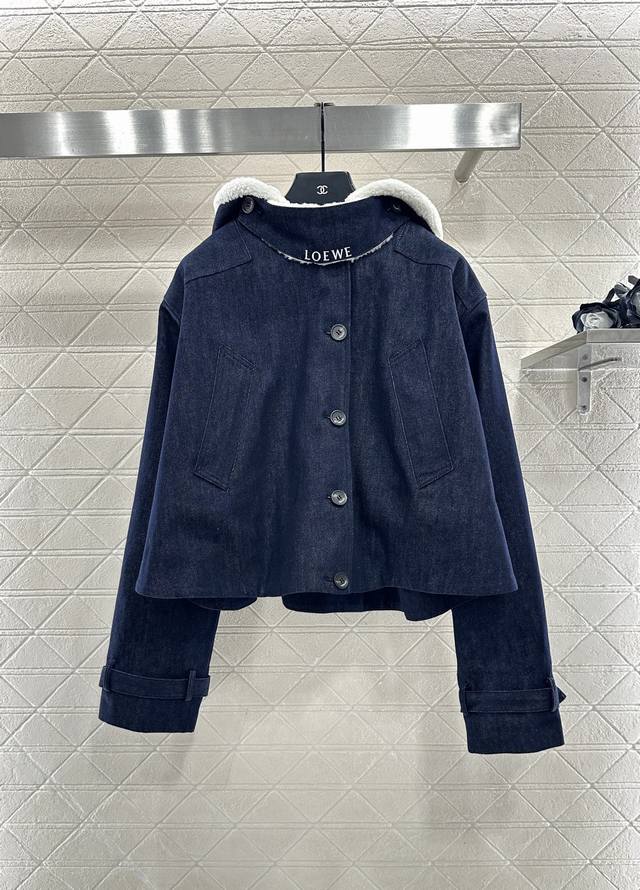 Loew*2025 New Arrival Hooded Plush Denim Cape Jacket Custom Yb twill cotton deni