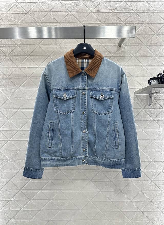 Louis Vuitto*2025 New Arrival Reversible Plaid Collar Denim Jacket Custom Yb twi