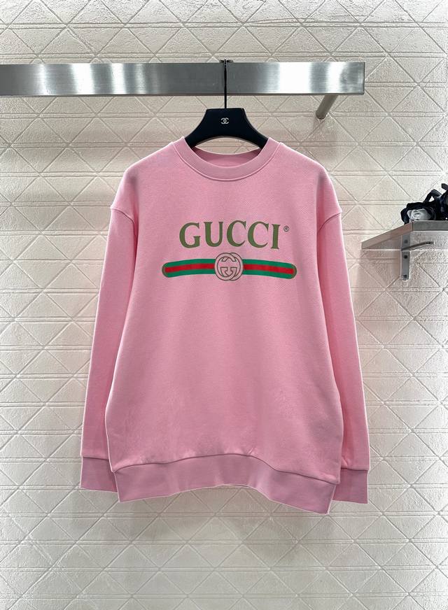 Gucc*2025 New Arrival Color-Blocked Letter Crew Neck Sweatshirt Made with custom