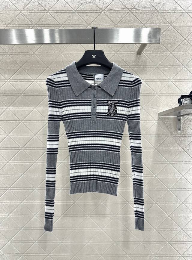 Bbr*2025 New Arrival Striped Knit Long-Sleeve Top Made with custom Yb wool yarn,