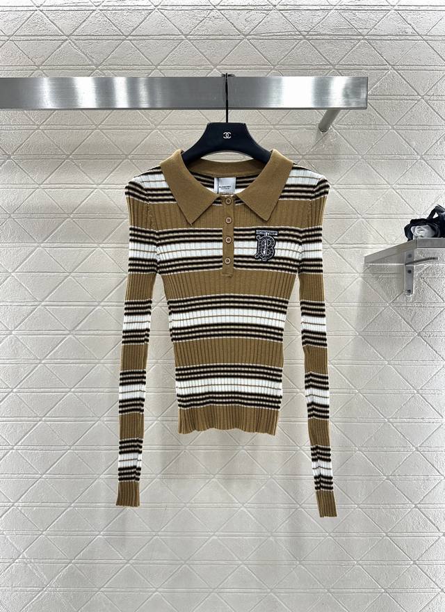 Bbr*2025 New Arrival Striped Knit Long-Sleeve Top Made with custom Yb wool yarn,