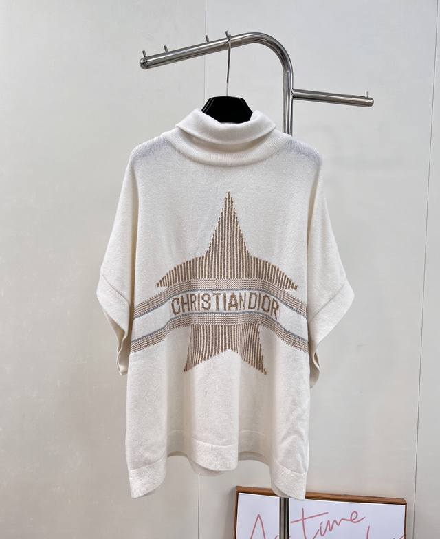 Dior Alps Ski Collection Gold Five-Pointed Star Letter High-Neck Knit Cape Soft