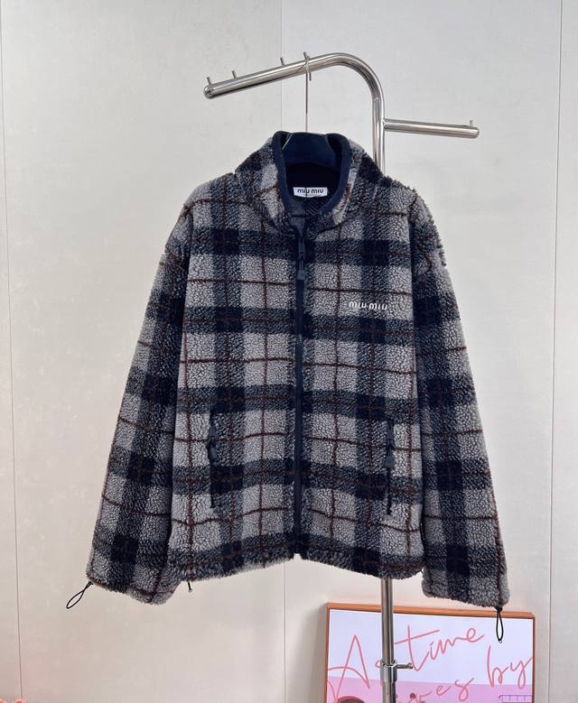Miumiu25Fw Autumn/Winter New College Style Fleece Plaid Coat | Exclusive Yb Deve